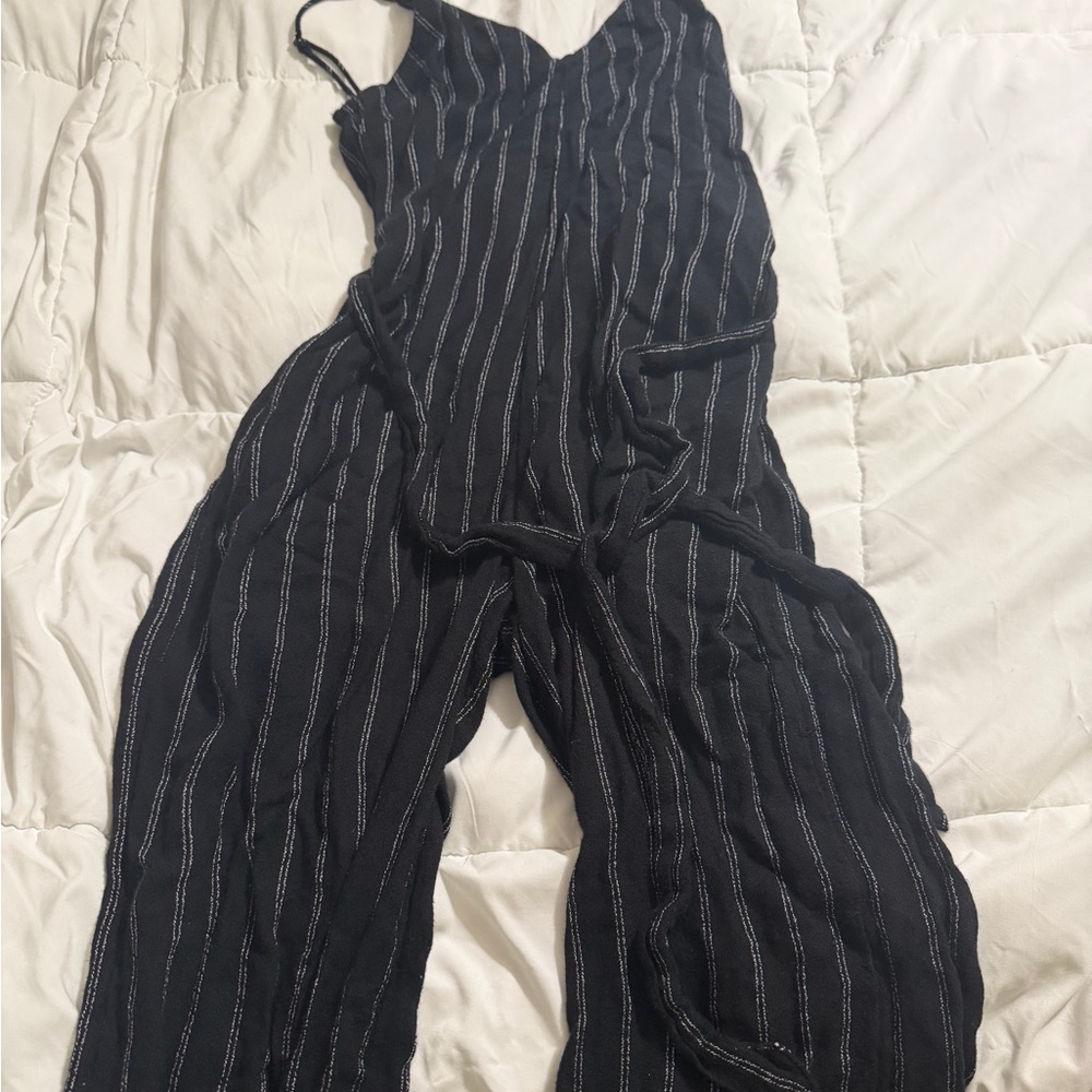 American Eagle Outfitters Black Striped Jumpsuit